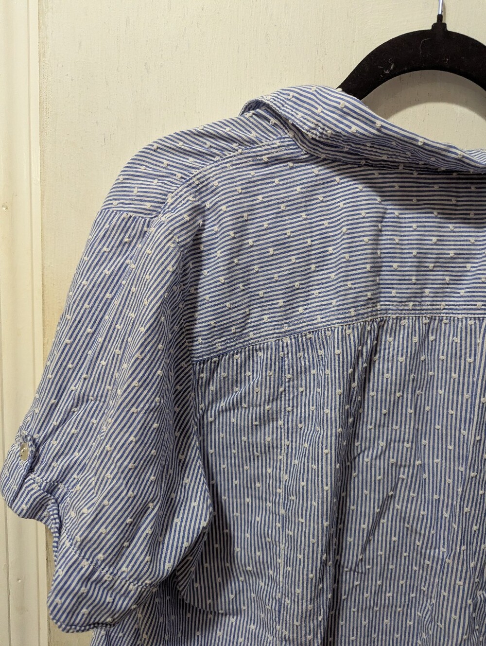 Karen Scott XL Blue Striped Short-Sleeve Button-Up Shirt - Picture 6 of 8